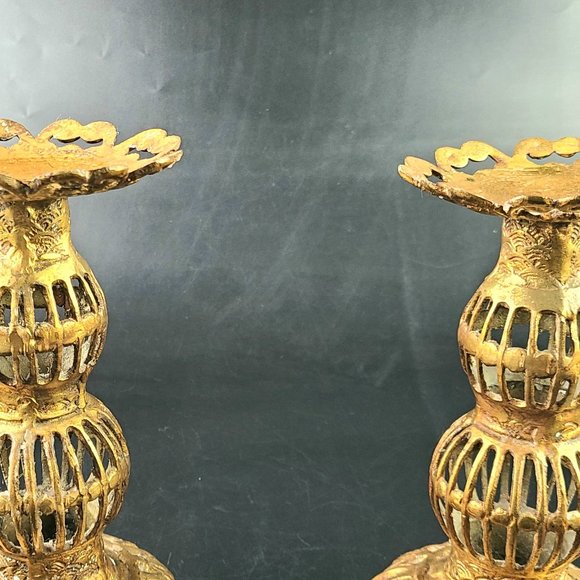 Vintage Brass Ornate Beautiful Candle Holders - Made in Japan - Pair - Picture 3 of 12
